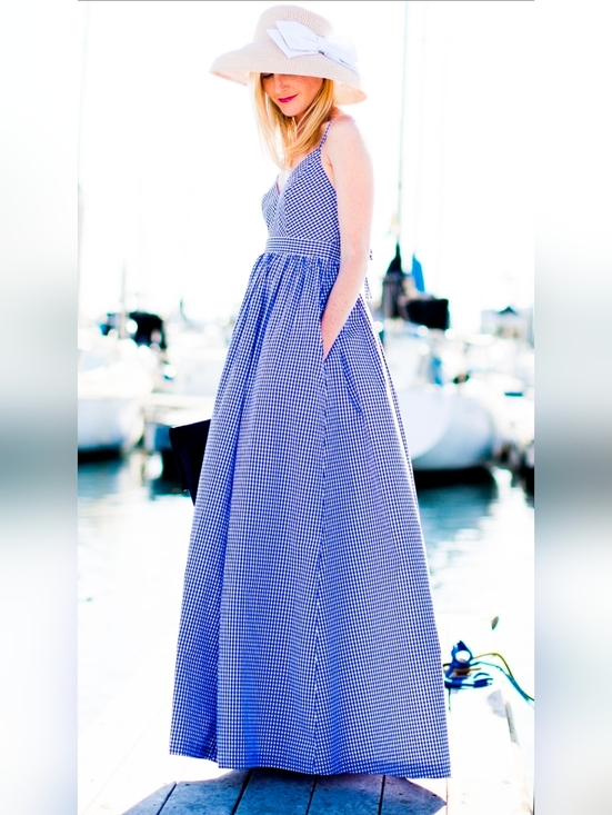 J. Crew Dresses & Skirts - NWT J.Crew Long Spaghetti-Strap Maxi in White Blue Gingham Cotton Dress 6